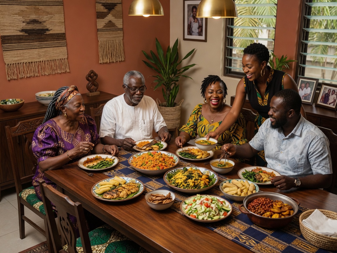 Ghanaian family healthy dinner