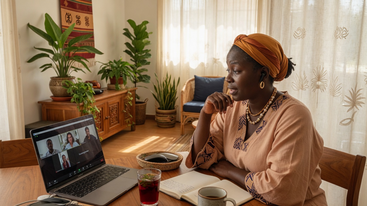 Ghanaian longevity coach on video call